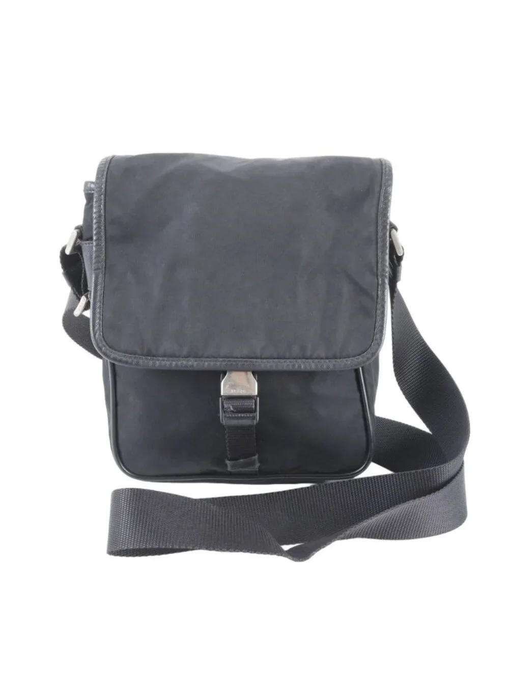 Prada Tessuto Nylon Triangle Logo Shoulder Bag Crossbody Messenger Black